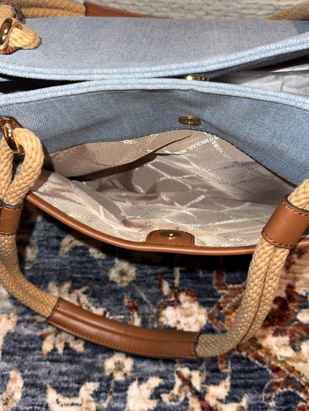 NWT $258 Michael Kors Talia Lrg Grab Bag Canvas Tote/Purse Wash Denim AUTHENTIC - Picture 13 of 16